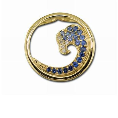 14K Yellow Gold Nature Blue Sapp/Diamond Tipped Wave 20mm Pendant 14K Yellow Gold Nature Blue Sapp/Diamond Tipped Wave 20mm Pendant
