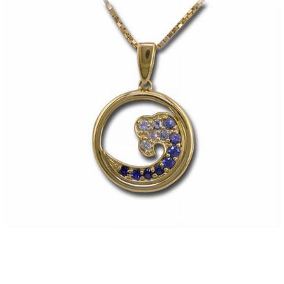 14K Yellow Gold Nature Graduated Blue Sapphire Wave 15mm Pendant 14K Yellow Gold Nature Graduated Blue Sapphire Wave 15mm Pendant