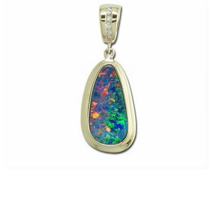 14K Yellow Gold Australian Opal Doublet/Diamond Pendant 14K Yellow Gold Australian Opal Doublet/Diamond Pendant