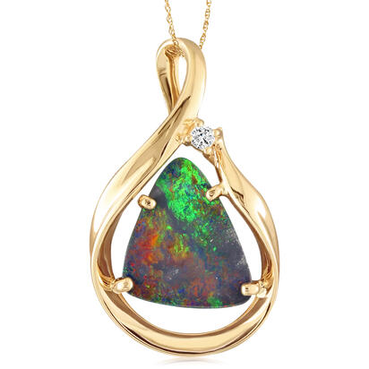 14K Yellow Gold Australian Opal Doublet/Diamond Pendant 14K Yellow Gold Australian Opal Doublet/Diamond Pendant