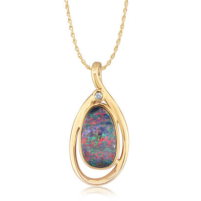 14K Yellow Gold Australian Opal/Diamond Pendant 14K Yellow Gold Australian Opal/Diamond Pendant