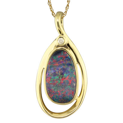 14K Yellow Gold Australian Opal/Diamond Pendant 14K Yellow Gold Australian Opal/Diamond Pendant