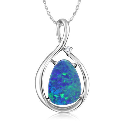 14K White Gold Australian Opal/Diamond Pendant 14K White Gold Australian Opal/Diamond Pendant
