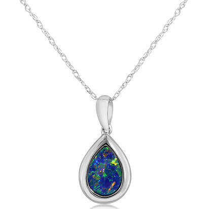 14K White Gold 7x5 Pear Australian Opal Doublet Pendant 14K White Gold 7x5 Pear Australian Opal Doublet Pendant
