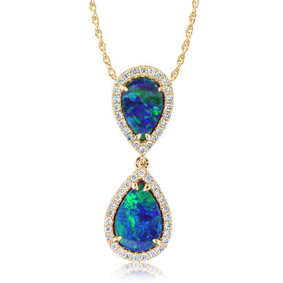 14K Yellow Gold Australian Opal Doublet/Diamond Pendant 14K Yellow Gold Australian Opal Doublet/Diamond Pendant