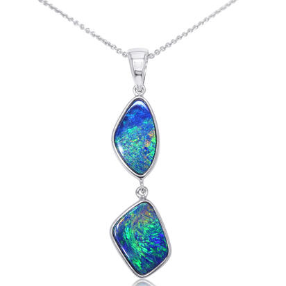 14K White Gold Australian Opal Doublet (2-Stone) Pendant 14K White Gold Australian Opal Doublet (2-Stone) Pendant