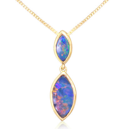 14K Yellow Gold 10x5/6x3 Marquis Australian Opal Doublet Pendant 14K Yellow Gold 10x5/6x3 Marquis Australian Opal Doublet Pendant