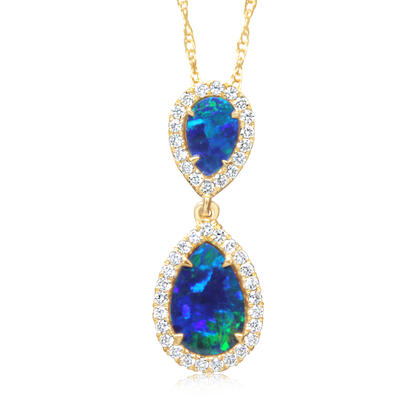 14K Yellow Gold 9x6/6x4 Pear Australian Opal Doublet Pendant 14K Yellow Gold 9x6/6x4 Pear Australian Opal Doublet Pendant