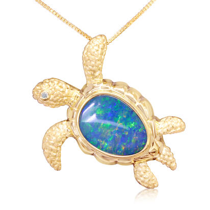 14K Yellow Gold Australian Opal Doublet/Diamond Turtle Pendant 14K Yellow Gold Australian Opal Doublet/Diamond Turtle Pendant