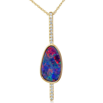 14K Yellow Gold Australian Opal/Diamond Pendant 14K Yellow Gold Australian Opal/Diamond Pendant