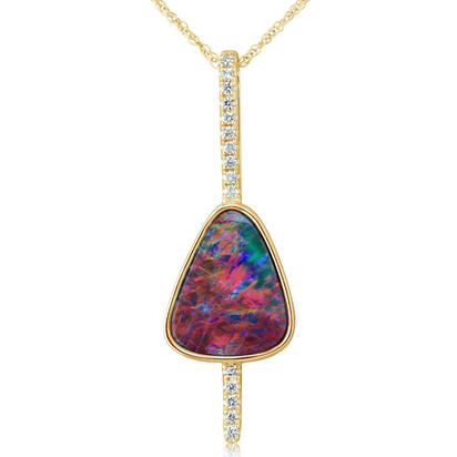 14K Yellow Gold Australian Opal/Diamond Pendant 14K Yellow Gold Australian Opal/Diamond Pendant