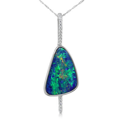 14K White Gold Australian Opal/Diamond Pendant 14K White Gold Australian Opal/Diamond Pendant
