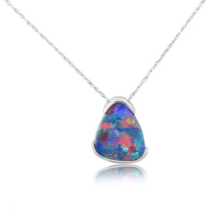 14K White Gold Australian Opal Doublet Pendant 14K White Gold Australian Opal Doublet Pendant