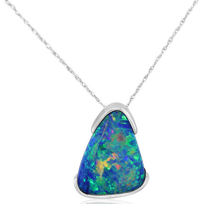 14K White Gold Australian Opal Doublet Pendant 14K White Gold Australian Opal Doublet Pendant