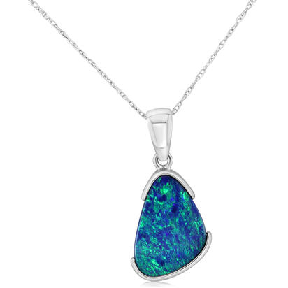 14K White Gold Australian Opal Doublet Pendant 14K White Gold Australian Opal Doublet Pendant