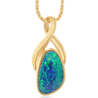 14K Yellow Gold Australian Opal Doublet Crossover Bail Pendant 14K Yellow Gold Australian Opal Doublet Crossover Bail Pendant