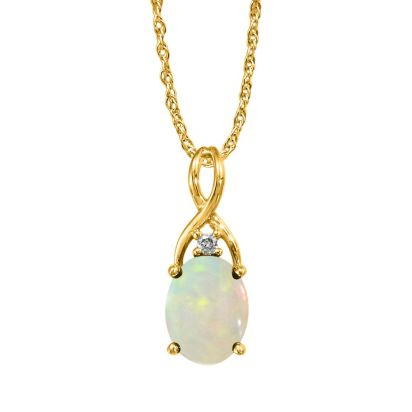 14K Yellow Gold Australian Opal/Diamond Pendant (With Chain) 14K Yellow Gold Australian Opal/Diamond Pendant (With Chain)