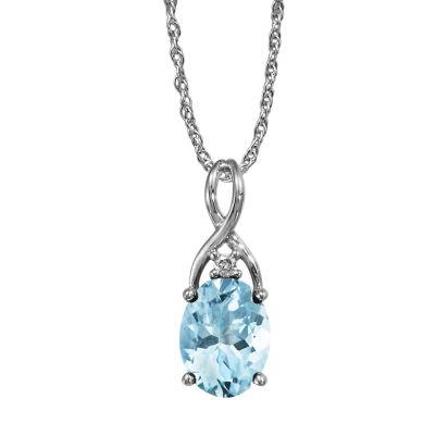 14K White Gold Aquamarine/Diamond Pendant (With Chain) 14K White Gold Aquamarine/Diamond Pendant (With Chain)