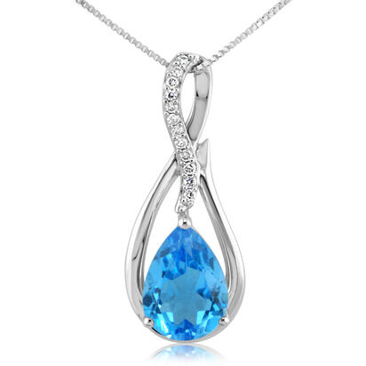 14K White Gold Blue Topaz/Diamond Pendant 14K White Gold Blue Topaz/Diamond Pendant