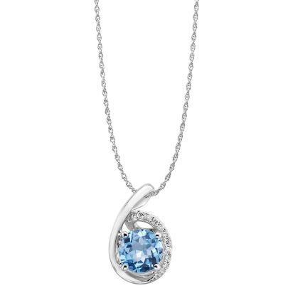 14K White Gold Blue Topaz/Diamond Pendant 14K White Gold Blue Topaz/Diamond Pendant