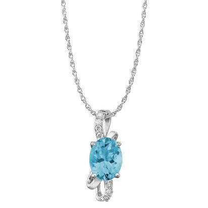 14K White Gold Blue Zircon/Diamond Pendant (with Chain) 14K White Gold Blue Zircon/Diamond Pendant (with Chain)