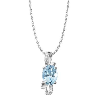 14K White Gold Aquamarine/Diamond Pendant (With Chain) 14K White Gold Aquamarine/Diamond Pendant (With Chain)