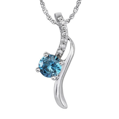 14K White Gold Blue Zircon/Diamond Pendant (With Chain) 14K White Gold Blue Zircon/Diamond Pendant (With Chain)