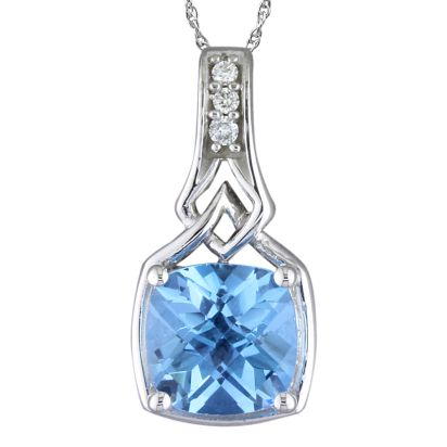 14K White Gold Blue Topaz Cushion Checkerboard/Diamond Pendant 14K White Gold Blue Topaz Cushion Checkerboard/Diamond Pendant