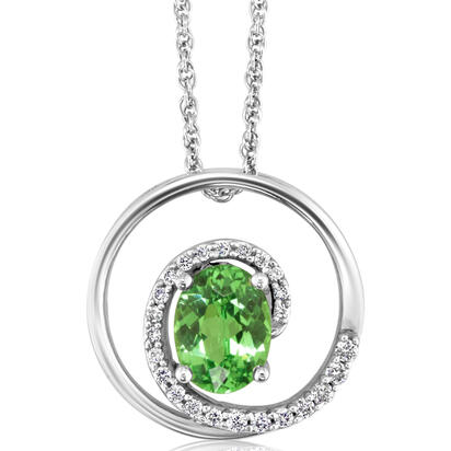 14K White Gold Mint Garnet/Diamond Pendant 14K White Gold Mint Garnet/Diamond Pendant