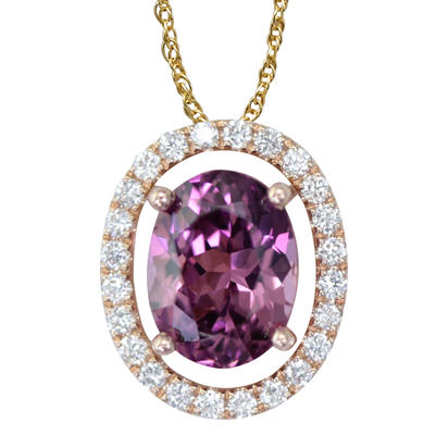 14K Rose Gold 8x6 Oval Purple Garnet/Diamond Pendant Set with Chain 14K Rose Gold 8x6 Oval Purple Garnet/Diamond Pendant Set with Chain