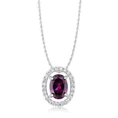 14K White Gold 8x6 Oval Rhodolite Garnet/Diamond Pendant Set with Chain 14K White Gold 8x6 Oval Rhodolite Garnet/Diamond Pendant Set with Chain