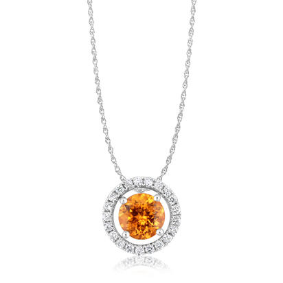14K White Gold 6mm Round Mandarin Garnet/Diamond Pendant Set with Chain 14K White Gold 6mm Round Mandarin Garnet/Diamond Pendant Set with Chain