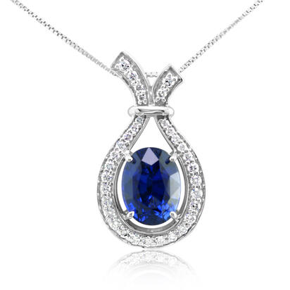 18K White Gold Ceylon Sapphire/Diamond Pendant 18K White Gold Ceylon Sapphire/Diamond Pendant