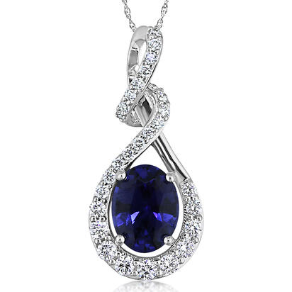 18K White Gold Ceylon Sapphire/Diamond Pendant 18K White Gold Ceylon Sapphire/Diamond Pendant