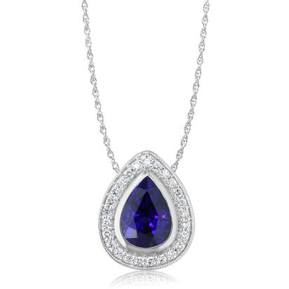 18K White Gold Ceylon Sapphire/Diamond Pendant 18K White Gold Ceylon Sapphire/Diamond Pendant