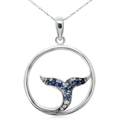 Sterling Silver Graduated Blue Sapphire/Diamond Whale Tail Pendant Sterling Silver Graduated Blue Sapphire/Diamond Whale Tail Pendant