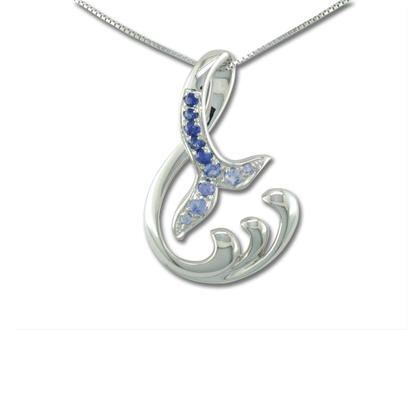 14K White Gold Graduated Blue Sapphire Whale Tail Pendant 14K White Gold Graduated Blue Sapphire Whale Tail Pendant