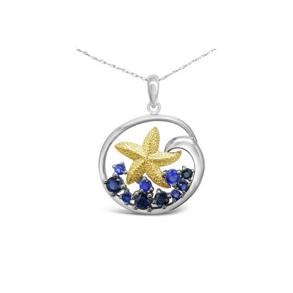 14K Yellow Gold/Sterling Silver Graduated Blue Sapphire Starfish Pendant 14K Yellow Gold/Sterling Silver Graduated Blue Sapphire Starfish Pendant