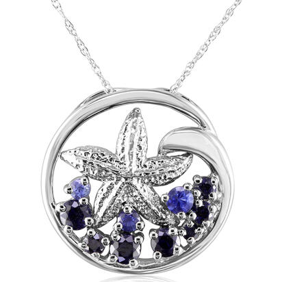 Sterling Silver Graduated Blue Sapphire Starfish Pendant Sterling Silver Graduated Blue Sapphire Starfish Pendant