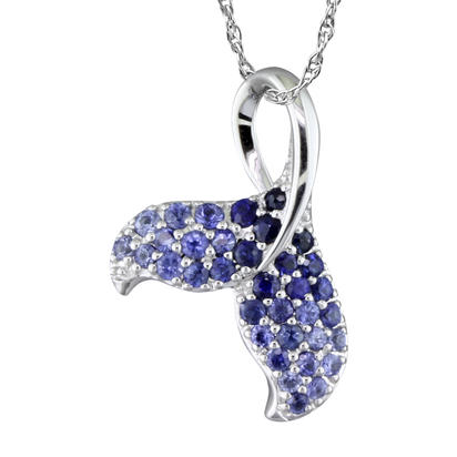 14K White Gold Graduated Blue Sapphire Whale Tail Pend with Chain 14K White Gold Graduated Blue Sapphire Whale Tail Pend with Chain