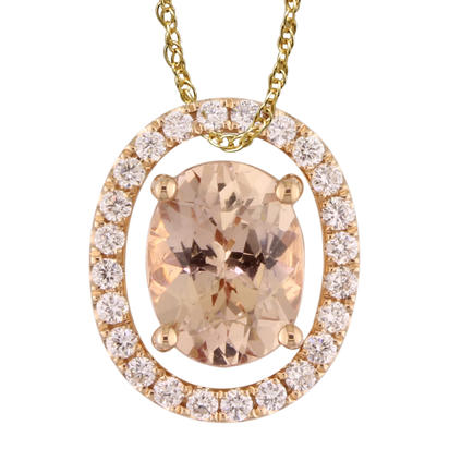 14K Rose Gold 8x6 Oval Lotus Garnet/Diamond Pendant Set with Chain 14K Rose Gold 8x6 Oval Lotus Garnet/Diamond Pendant Set with Chain