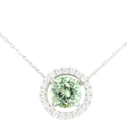 14K White Gold 6mm Round Mint Garnet/Diamond Pendant Set with Chain 14K White Gold 6mm Round Mint Garnet/Diamond Pendant Set with Chain
