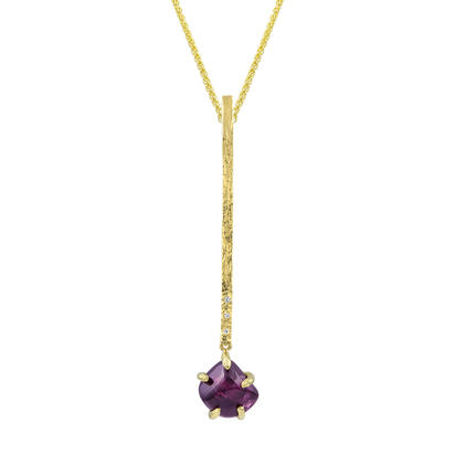 14K Yellow Gold Purple Garnet/Diamond Hammer Finish Pendant 14K Yellow Gold Purple Garnet/Diamond Hammer Finish Pendant