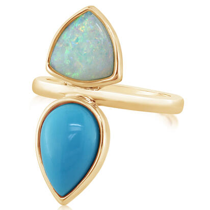 14K Yellow Gold Australian Opal/Arizona Turquoise Ring 14K Yellow Gold Australian Opal/Arizona Turquoise Ring