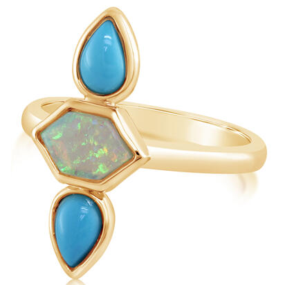 14K Yellow Gold Australian Opal/Arizona Turquoise Ring 14K Yellow Gold Australian Opal/Arizona Turquoise Ring