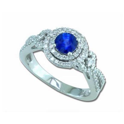 Masquerade - 14K White Gold 5mm Round Blue Sapphire/Diamond Wedding Ring Masquerade - 14K White Gold 5mm Round Blue Sapphire/Diamond Wedding Ring