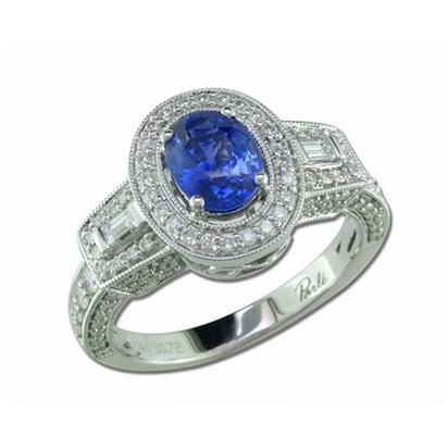 Regal - 14K White Gold 5x7 Oval Blue Sapphire/Diamond Wedding Ring Regal - 14K White Gold 5x7 Oval Blue Sapphire/Diamond Wedding Ring