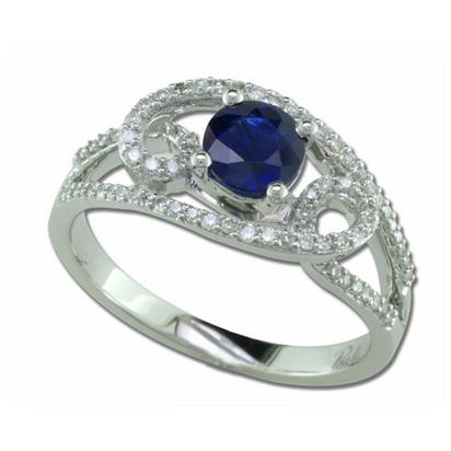 Galaxy - 14K White Gold 5.5mm Round Blue Sapphire/Diamond Wedding Ring Galaxy - 14K White Gold 5.5mm Round Blue Sapphire/Diamond Wedding Ring