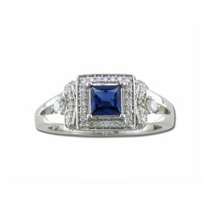 Evermore - 14K White Gold 4.5mm Princess Blue Sapphire/Diamond Wedding Ring Evermore - 14K White Gold 4.5mm Princess Blue Sapphire/Diamond Wedding Ring