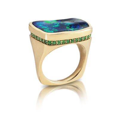 18K Yellow Gold Australian Boulder Opal/Tsavorite Ring 18K Yellow Gold Australian Boulder Opal/Tsavorite Ring